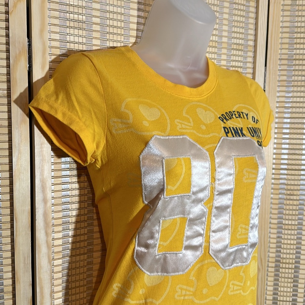 PINK Victoria's Secret Orange Yellow Football Tee Shirt Capped Sleeves XS - Picture 2 of 15